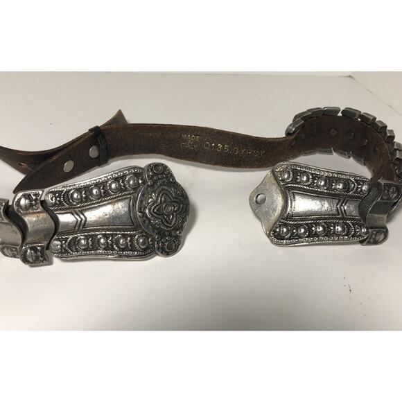 SAKS Fifth Avenue Leather Articulated Silver EtruscanBelt ITALY 31-33 waist - Picture 2 of 9